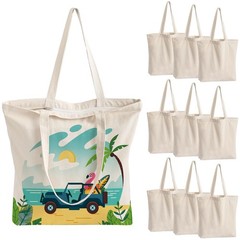10 Pack Canvas Tote Bag with Zipper, Reusable Grocery Bags with Long Handle, …