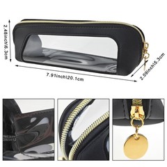 1 PACK Clear Makeup Bag, Leather Brush Double Sided Black