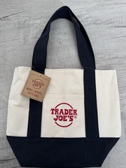Trader Joe’s Mini Canvas Tote Bag Foldable Small Canvas Beige Black Solid