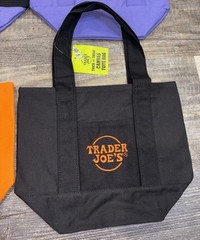 Trader Joes Trick Or Treat Mini Canvas Tote Bag Halloween Black Orange NWT
