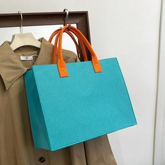 1pc Large Unisex Felt Grocery Tote Bag Contrast-Color Portable Handbag Reusab…