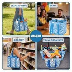 3 PCS 6 Gallon Spring Breeze Reusable Grocery Bags Foldable Hard Bottom Tote