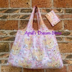Foldable Tote Shopping Bag Sanrio Characters Holding Hearts