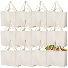 12 Pack Extra Large 27″ x 16″ Canvas Shopping Bags – Heavy Duty Reusable Tote Ba