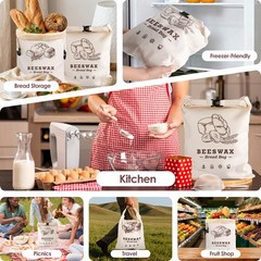 Beeswax Bread Bags，Extra Large 2 Pack- 17″×13″ Reusable Sourdough BrownWhite