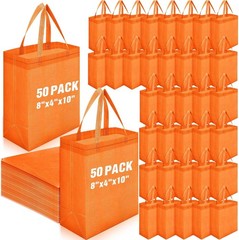 50 Pcs Reusable Tote Bag Bulk 8 x 4 x 10 Inch Non Woven Shopping Bag W/ Handle