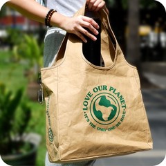 Large Reusable Shoulder Grocery Bag – Durable Washable Paper Tote 6″x16″x15″