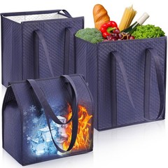 XLLarge Insulated Grocery Bags Zipper Top Handle Cooler Tote Navy Blue 3 PCS