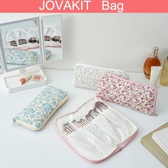 JOVAKIT Quilted Makeup Brush Holder Travel Cosmetic Bag for Blue Floral