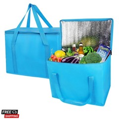 2-Pack extra Insulated Grocery shopping bag, large Blue, reusable bags,Pizza,…