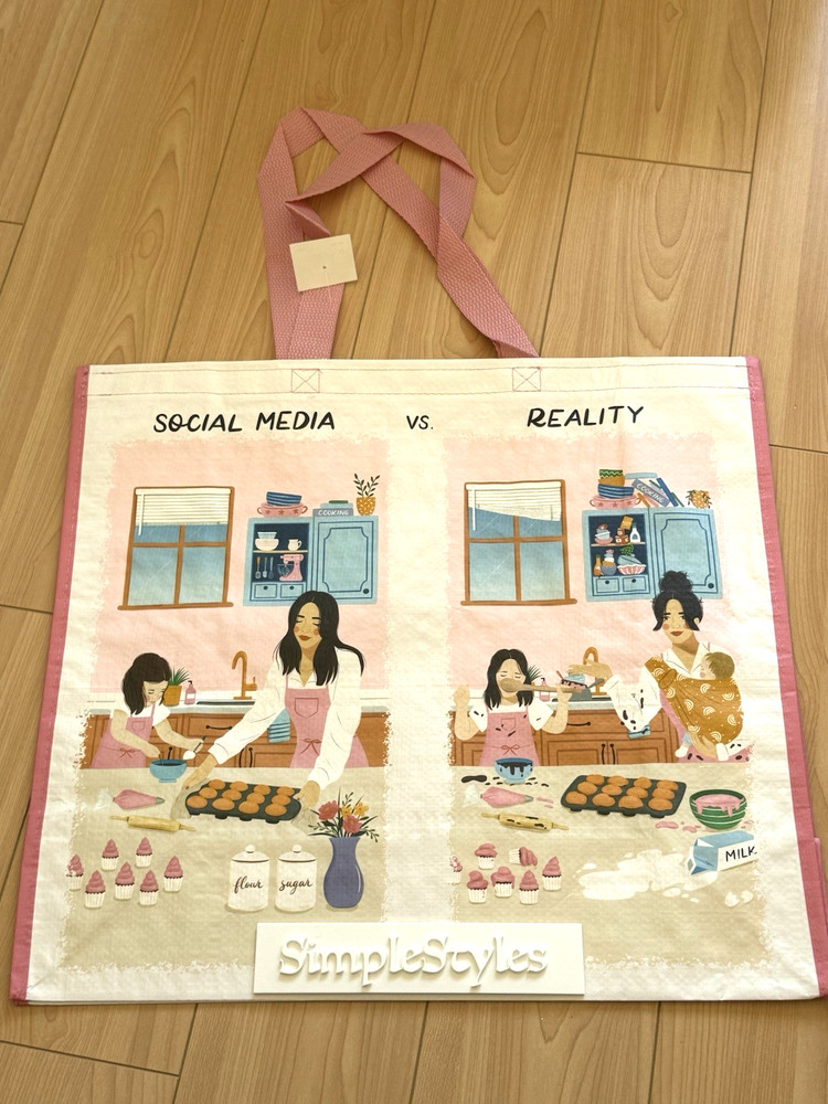 Social Media vs Reality Durable Reusable Grocery Shopping Bag Tote NEW
