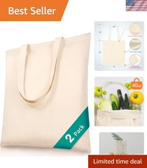 Canvas Tote Bags, 15 x 16 in – 100% Cotton Blank Reusable Grocery & Craft Tot…