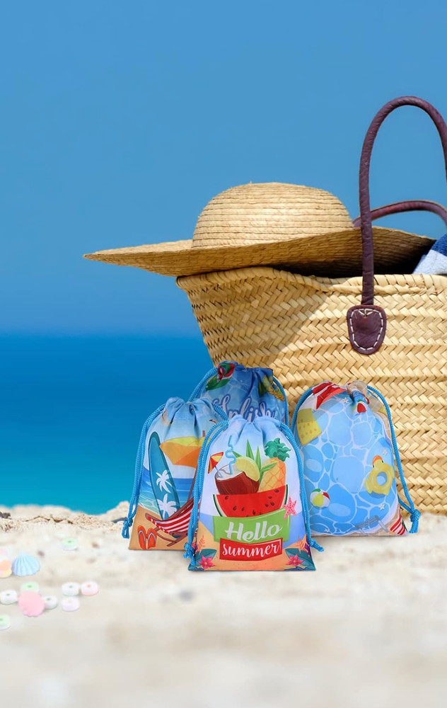 Summer Theme Pool Party, Beach Birthday Favor Goodie Drawstring Bags 24 Pcs