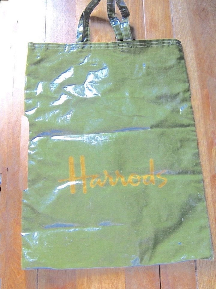 Estate GUC vtg 90s HARRODS  London England UK /coated fabric SHOPPING TOTE BAG