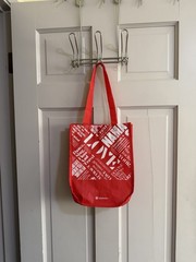 LULULEMON Small RED & WHITE Tote Reusable Shopping Bag 9″ x 11″ x 4” EUC