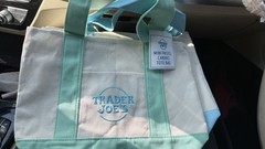 Trader Joe’s Mini tote bag in Green, purple, pink