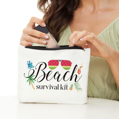 Beach Bags, Sunscreen Bag, Beach Kit, Waterproof Cosmetic Case, Blue Cotton Make