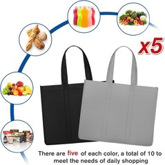Extra Large Reusable Grocery Tote Bags – 10 Pack Foldable & Easy to Clean
