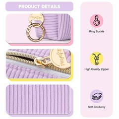 Playexen Mini Makeup Bag, Corduroy Small Cosmetic Bag for Mini, Light Purple