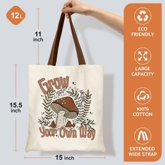Mushroom Tote Bag – Cute Mushroom Gifts for Women, Book Tote Bag with Pocket,…