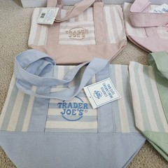 NWT Trader Joe’s Pastel Stripe Canvas Tote Bags: 4 Color Set as Pictured
