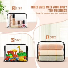 3 Pack Clear Toiletry Bag, TSA Approved 9.8 x 7.4 x 2.3 inches, 3 Black