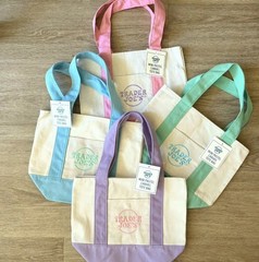 Trader Joe’s Mini Pastel Canvas Tote Bags Set of 4 Blue Pink Purple Green NEW