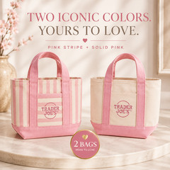 💗 Trader Joe’s Pink Stripe & Solid Pink Mini Tote Set • 2 Bags CA Ship