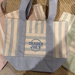 TRADER JOE’S MINI PASTEL STRIPE CANVAS TOTE BAGS SET Of 4 PINK BLUE GREEN BEIGE