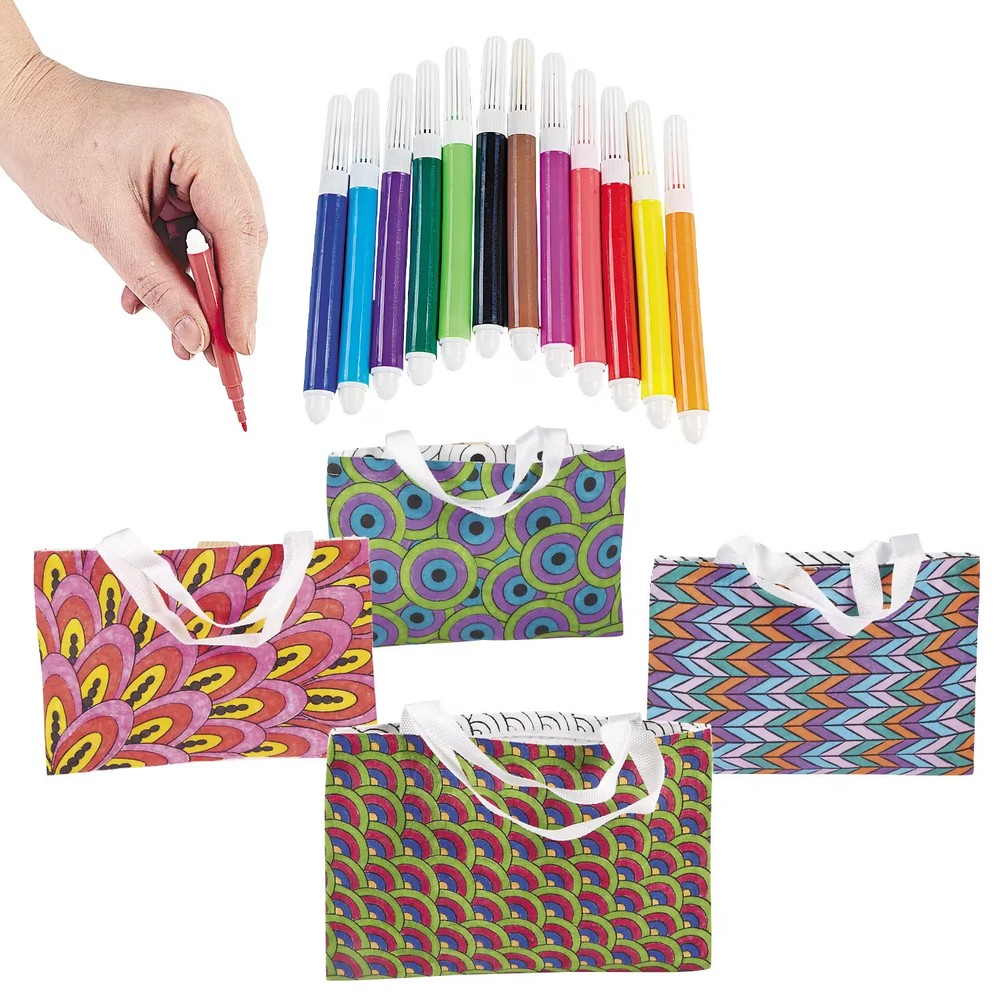 11″ x 7″ Color Your Own Medium Doodle Canvas Tote Bags with Markers for 12
