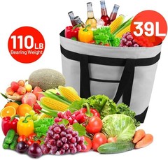 2PK Reusable Grocery Tote Bags Insulated Cooler Shopping Bag Grey Universal