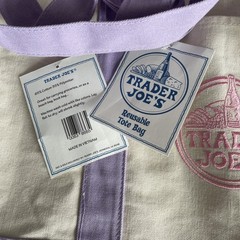 2 Trader Joe’s LARGE Canvas Shopping Bag NEW Purple/White