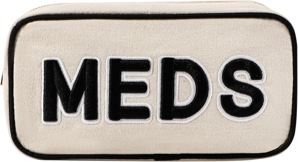 Canvas Chenille Letter Medicine Makeup Bag, Small Travel 02Black-Meds