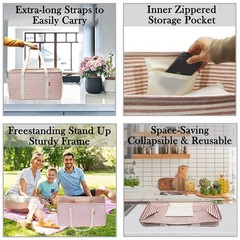 2 Pack Extra Large Utility Tote Bag with Metal Wire Frame and the Sides Rinfo…