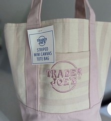 Trader Joe’s Mini Striped Canvas Tote Bag Pink/Beige 13x10x10 in New