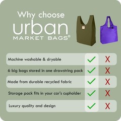– Meadow – 6 Foldable Reusable Shopping Bags in 1 Compact Pouch, Luxury Quali…
