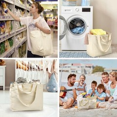 Canvas Grocery Bags with Dual Handles(3pc XL), Large Reusable Shopping Bags f…