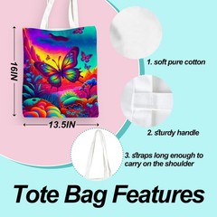 Bee Dragonfly Sunflower Canvas Tote Bag Reusable Grocery Beach Shopping Bag