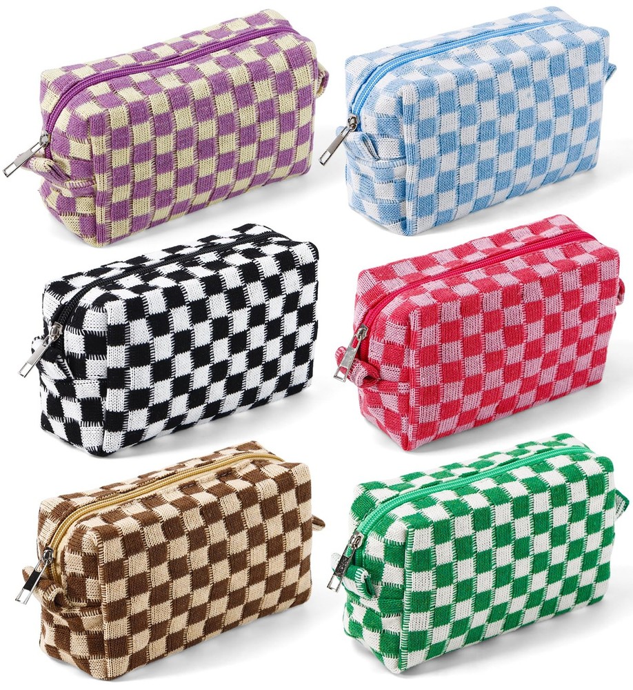 RAIHOMKIT 6 PCS Checkered Cosmetic Bags, Makeup Bags for
