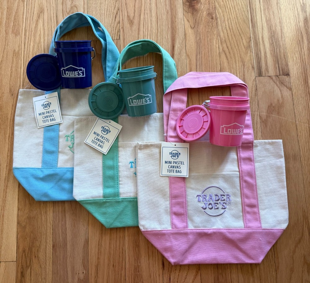 3 TRADER JOE’S MIni Pastel Totes/3 LOWE’S Mini Buckets (Blue/Green/Pink) U Pick!