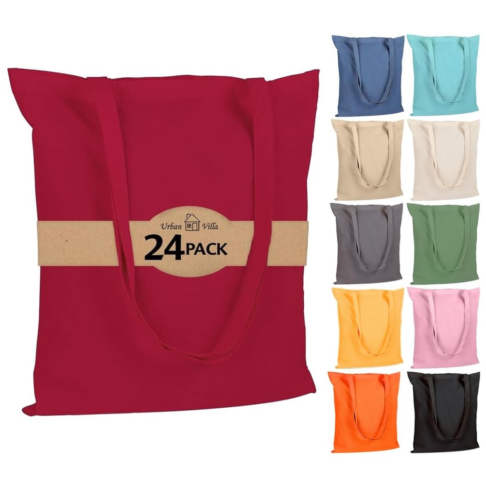 24 Pack Reusable Grocery Bags 15’’x16’’ with 27’’ long Handle Red Color 100% …