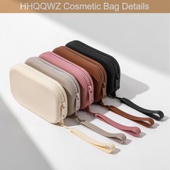 HHQQWZ Portable Silicone Makeup Bag for Women, Small Travel 01 Black