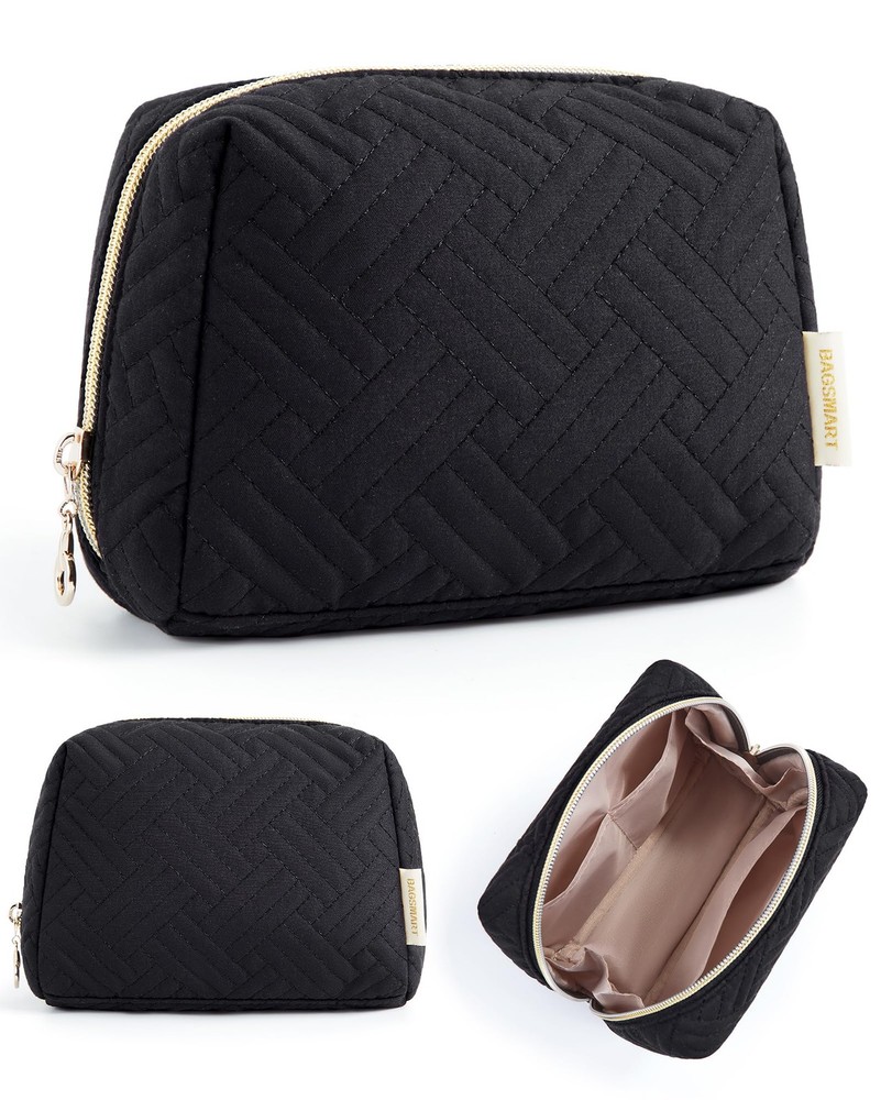BAGSMART Small Makeup Bag, Travel Cosmetic Bag Make Up Pouch Small, 01-Black