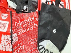 Lululemon Lot of 8 Reusable Shopping Tote Bags Small Medium Red Black White