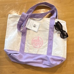 Trader Joe’s Canvas Tote Bag Foldable Colorblock Purple White Shopping
