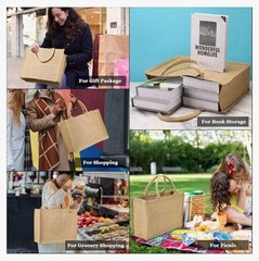 Burlap/Jute Tote Bags 8 Pack w/Handles and Laminated Interior