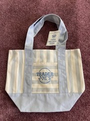 Trader Joe’s Mini Canvas Pastel Striped Baby Blue Tote Bag Summer 2026 New W/Tag