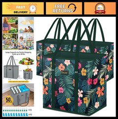 3-Pack Reusable Foldable Grocery Bags with Reinforced Bottom & Handles – Blossom