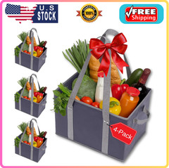4pk Reusable Grocery Bags Shopping Bags Tote Box Large Heavy Duty Groceries B…