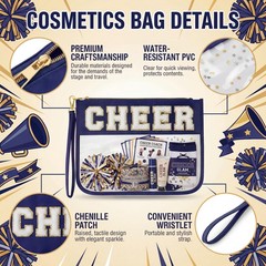 Ahdoma Cheer Makeup Bag Cheerleader Gifts Chenille Letter Cosmetic Navy
